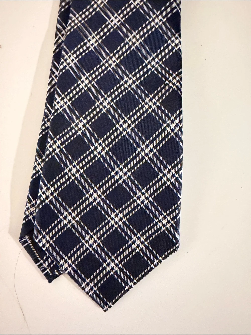 Takeo Kikuchi Men's Navy Blue Plaid Tie - Classic Dress Tie
